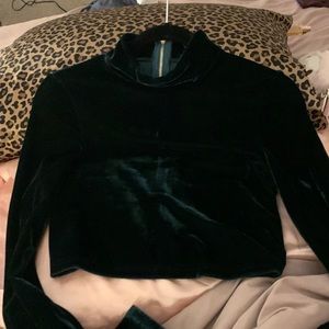 Dark green velour long sleeve crop top from fashion nova size small
